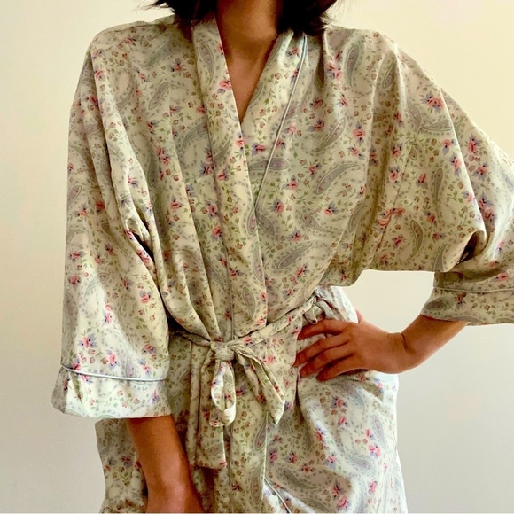 VINTAGE CLAUDEL FLORAL PASTEL PRINTED ROBE - S - Picture 4 of 11